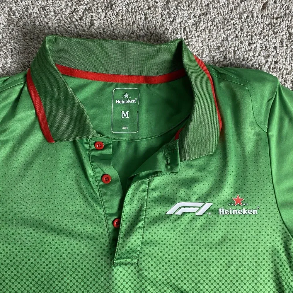 Heineken Formula 1 Green Short Sleeve Collared Polo Shirt Men's Medium